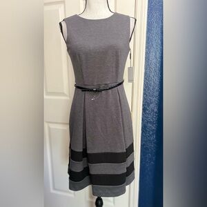 Calvin Klein Gray Sleeveless Fit-and-Flare Dress with Black Bands